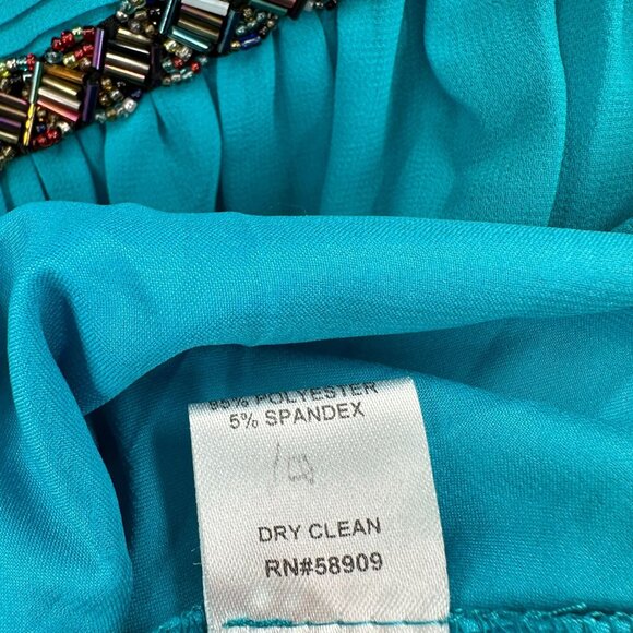 GB Turquoise Strapless Dress Small Beaded Mini Chiffon Feminine Skater Party NEW - Picture 9 of 9